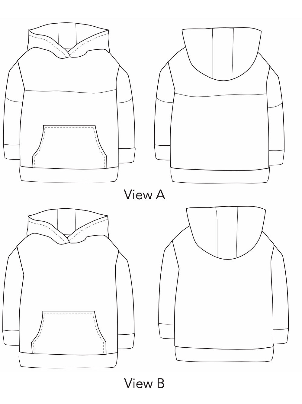 Finley Colour Blocked Hoodie - Kids Paper Sewing Pattern - Two Stitches Patterns