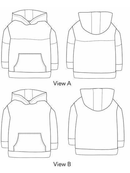 Finley Colour Blocked Hoodie - Kids Paper Sewing Pattern - Two Stitches Patterns