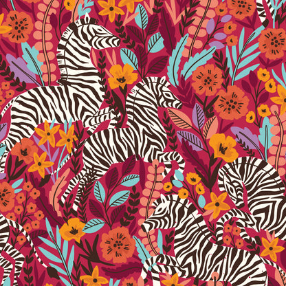 Frolicking Zebras Red - Zebras - Maria Galybina - Cloud 9 Fabrics - Poplin