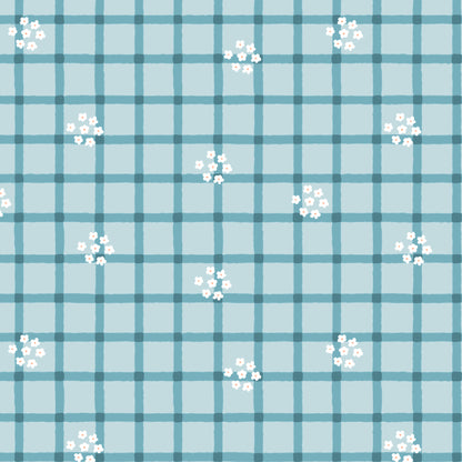 Daisy Plaid - Blue - Woodland Creatures - Dominika Godette - Cloud 9 Fabrics - Poplin