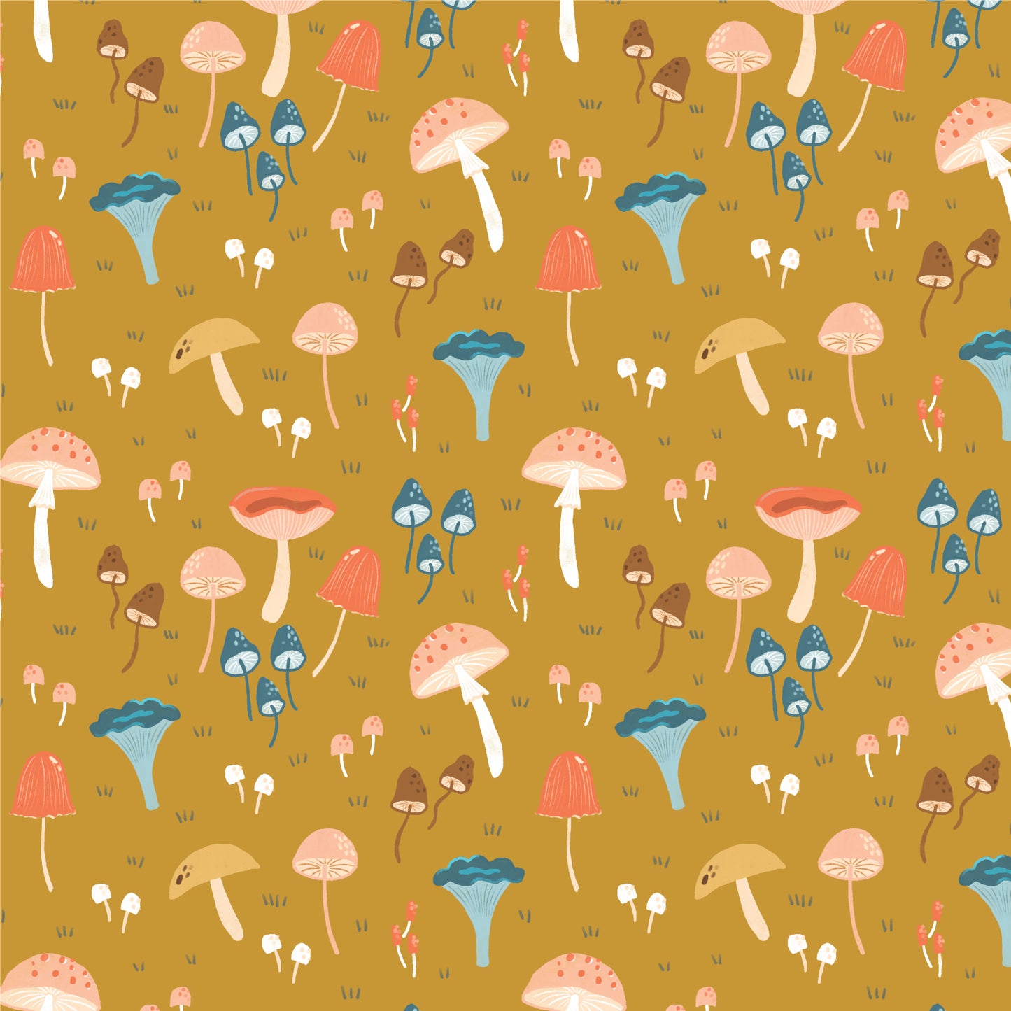 Magic Mushroom - Gold - Woodland Creatures - Dominika Godette - Cloud 9 Fabrics - Poplin