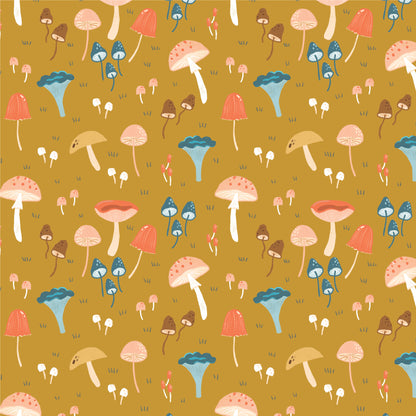 Magic Mushroom - Gold - Woodland Creatures - Dominika Godette - Cloud 9 Fabrics - Poplin