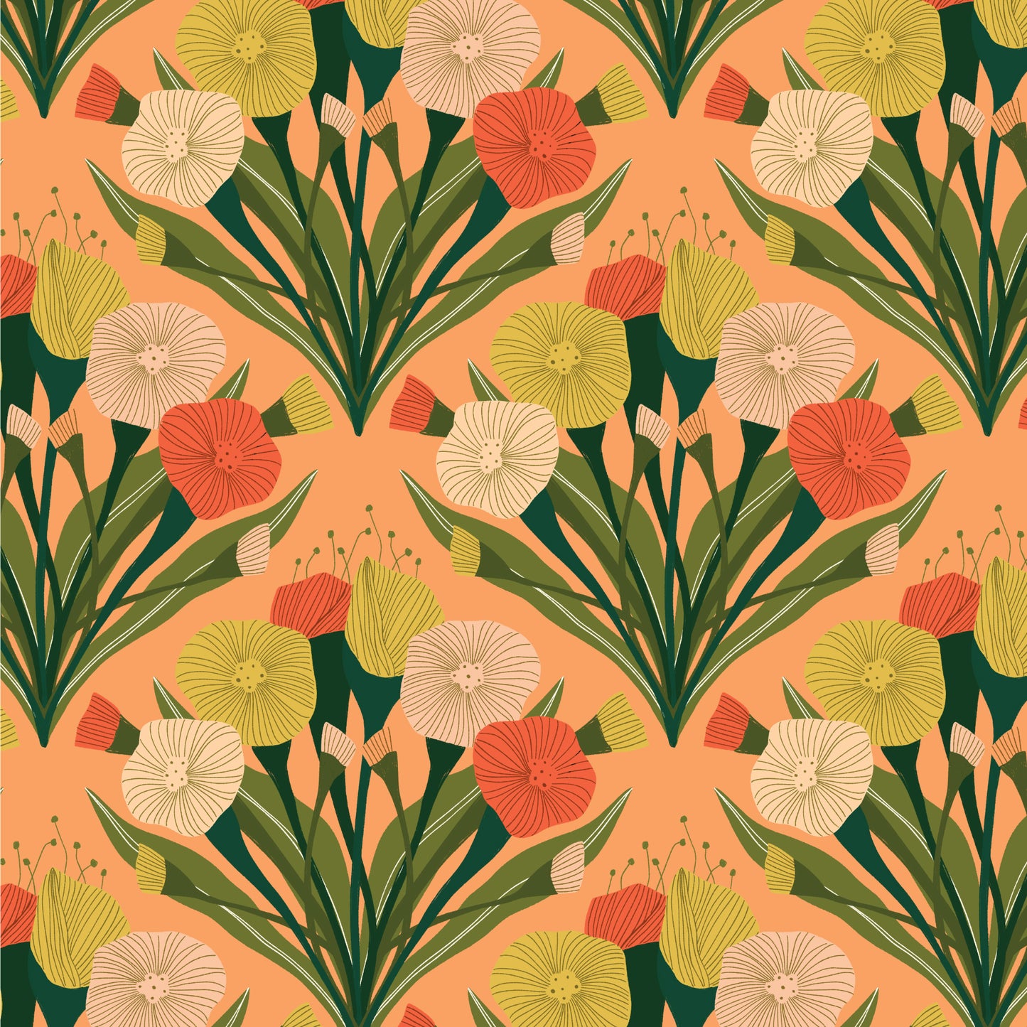 Bouquet - Coral - Poppy Fields - MK Surface - Cloud 9 Fabrics - Poplin