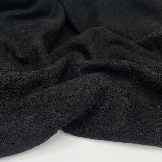 Wool Blend Boucle Coating - Black