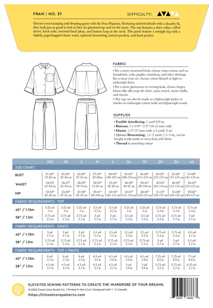 Fran Pajamas Pattern - Closet Core Patterns