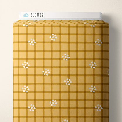 Daisy Plaid - Gold - Woodland Creatures - Dominika Godette - Cloud 9 Fabrics - Poplin