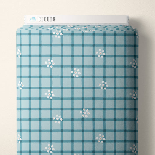 Daisy Plaid - Blue - Woodland Creatures - Dominika Godette - Cloud 9 Fabrics - Poplin