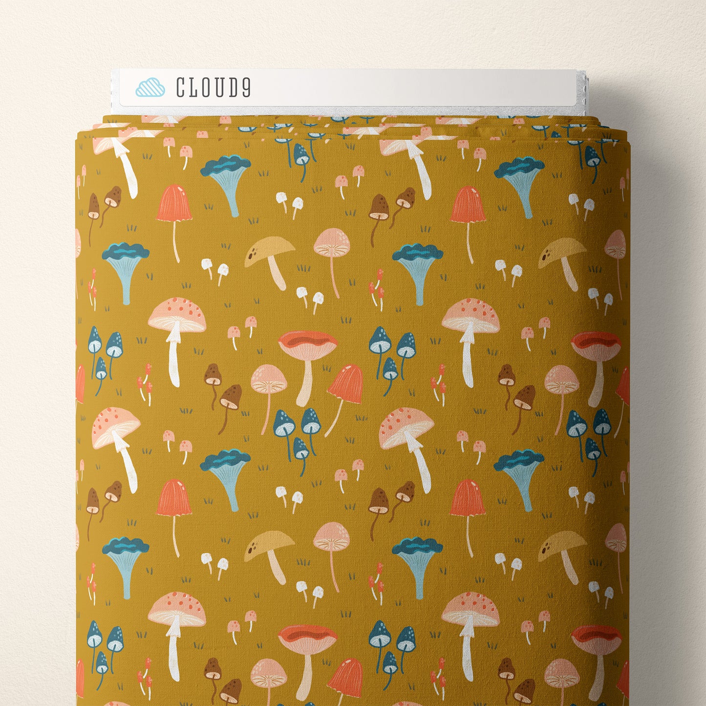 Magic Mushroom - Gold - Woodland Creatures - Dominika Godette - Cloud 9 Fabrics - Poplin