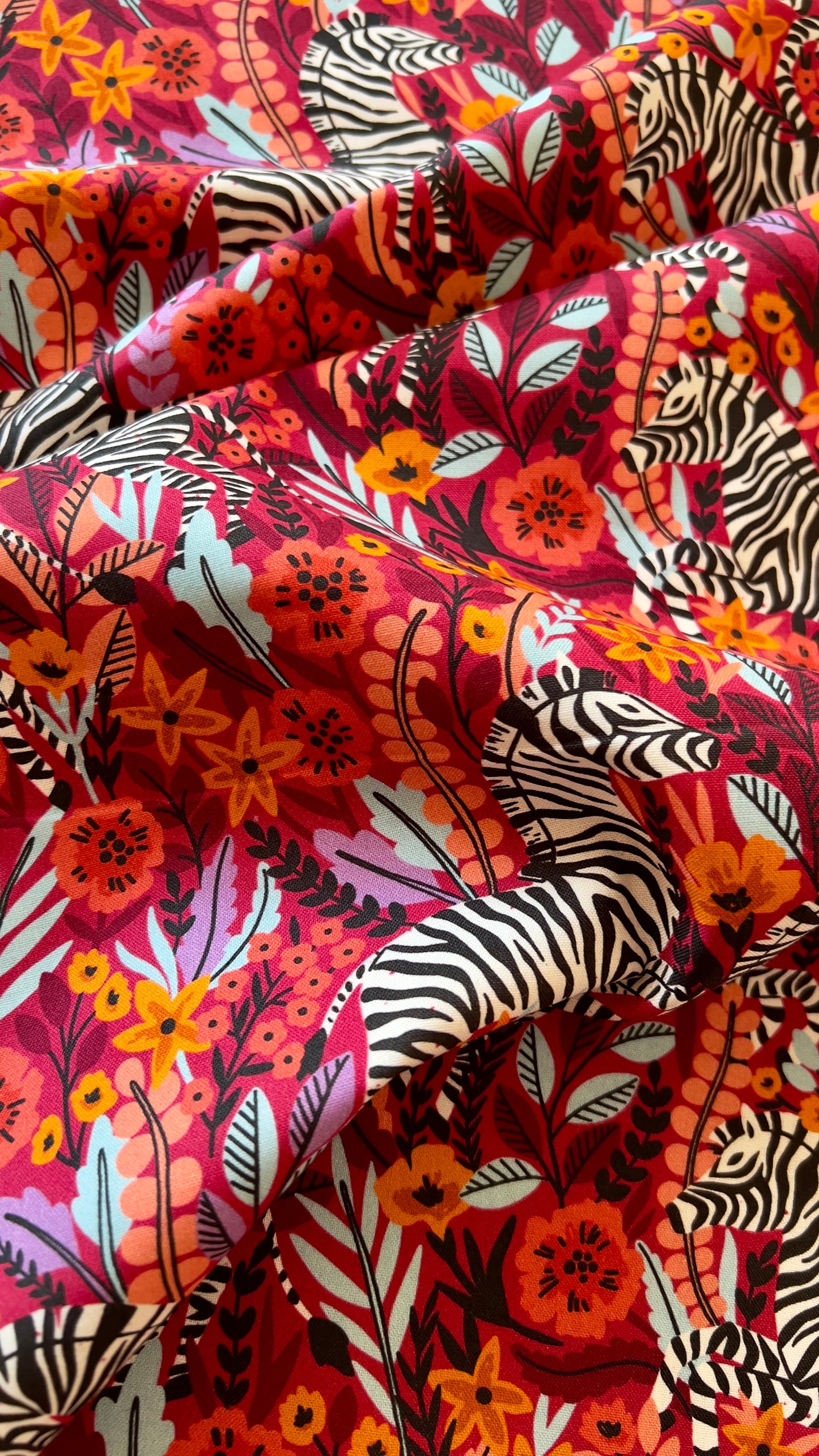 Frolicking Zebras Red - Zebras - Maria Galybina - Cloud 9 Fabrics - Poplin