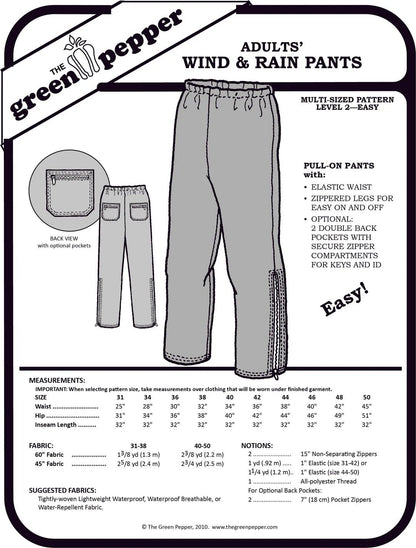 Adult Wind & Rain Pants PDF Pattern - 128 - The Green Pepper Patterns - Simplifi Fabric