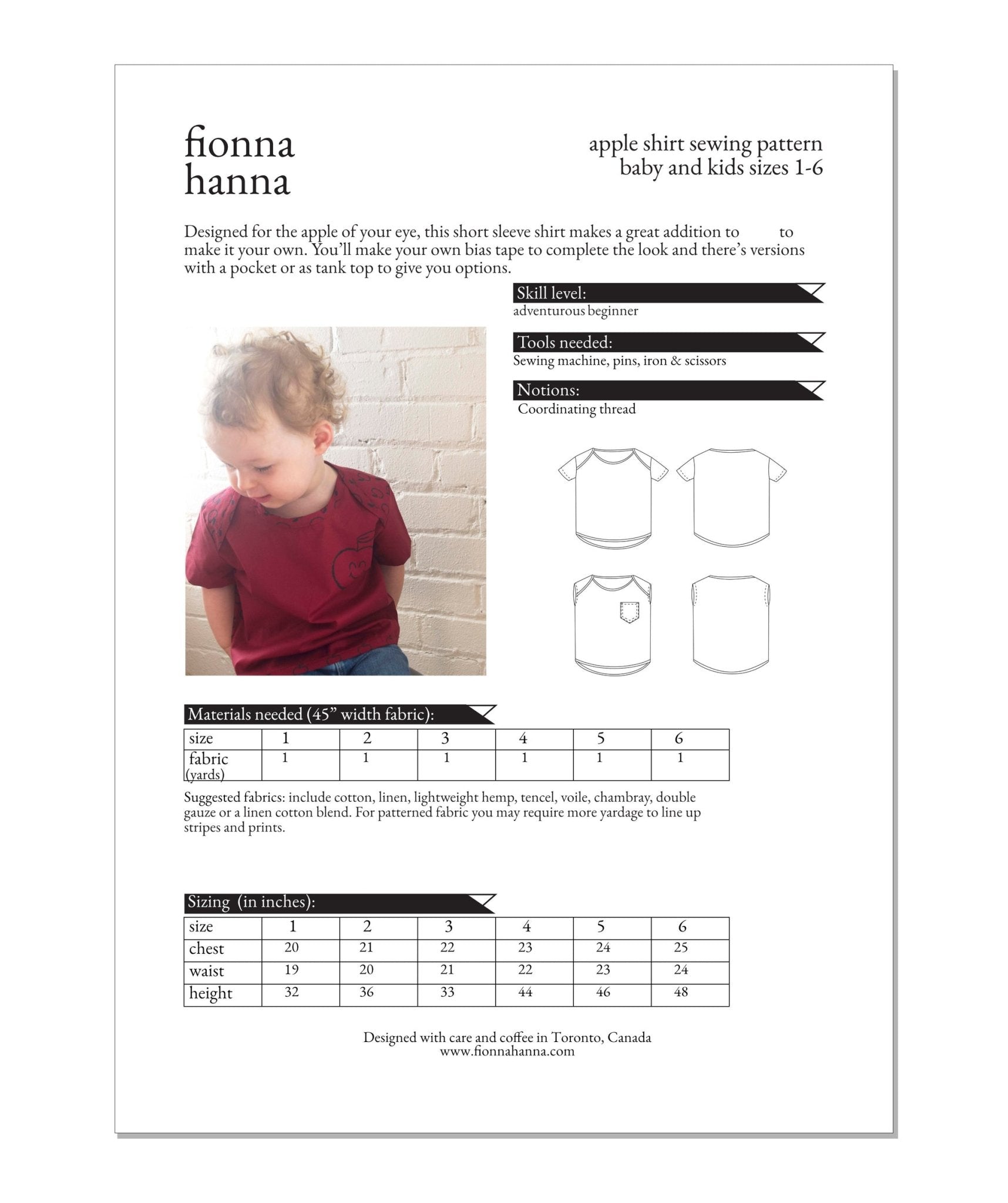 Apple Shirt Childrens Sewing Pattern - Fiona Hanna - Simplifi Fabric