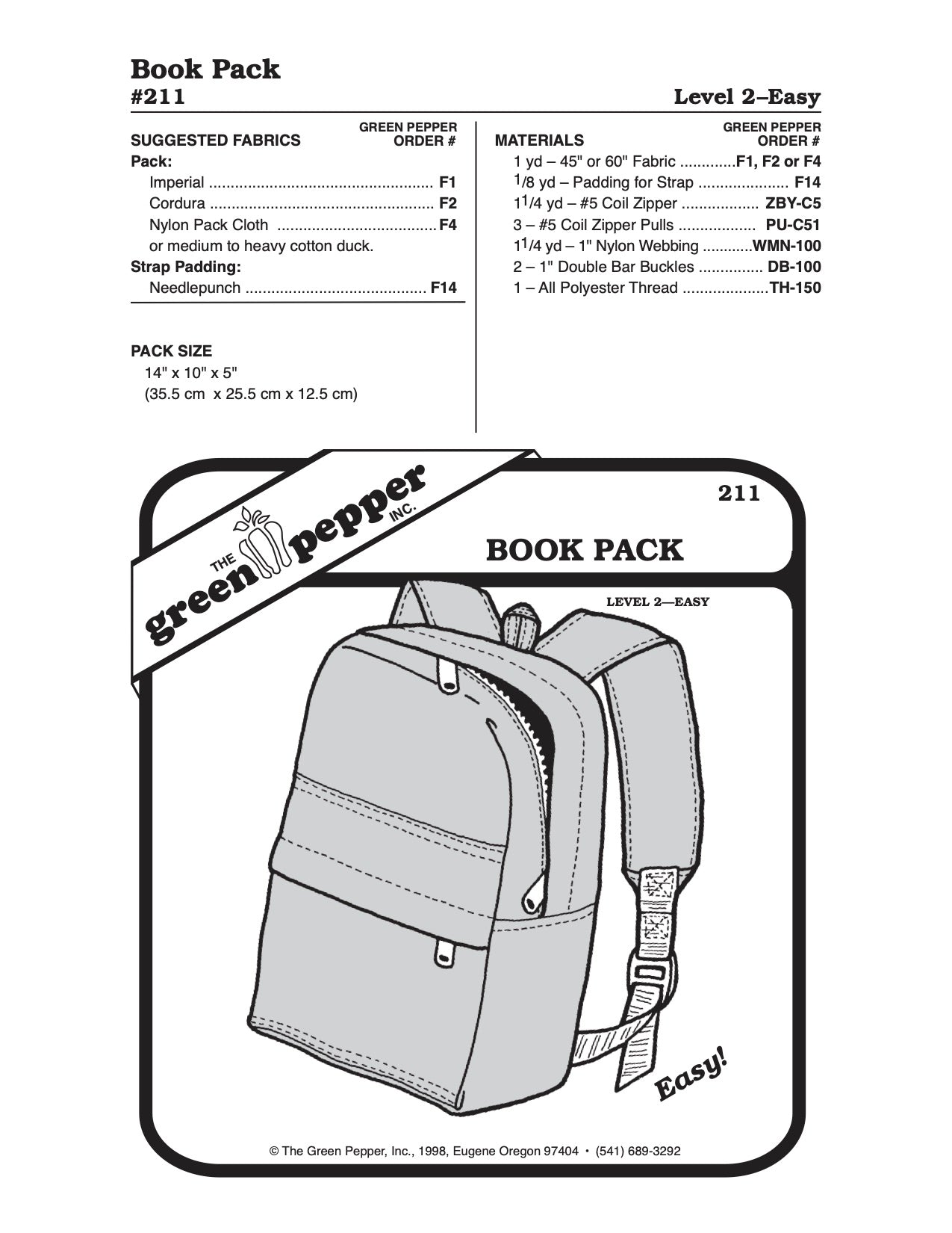 Book Pack Pattern - 211 - The Green Pepper Patterns - Simplifi Fabric