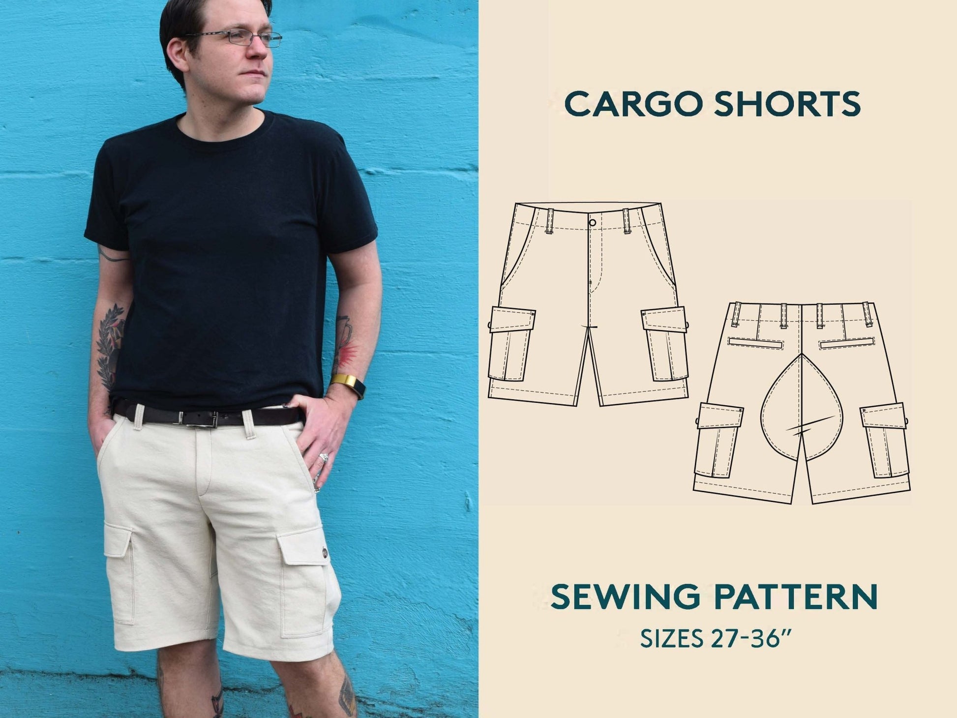 Cargo Shorts Mens Paper Pattern - Wardrobe by Me - Simplifi Fabric