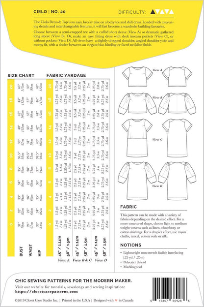 Cielo Top & Dress Pattern - Closet Core Patterns - Simplifi Fabric