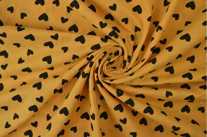 Cotton Voile - BLACK HEARTS - European Import - Oeko - Tex® - Ochre Yellow - Simplifi Fabric