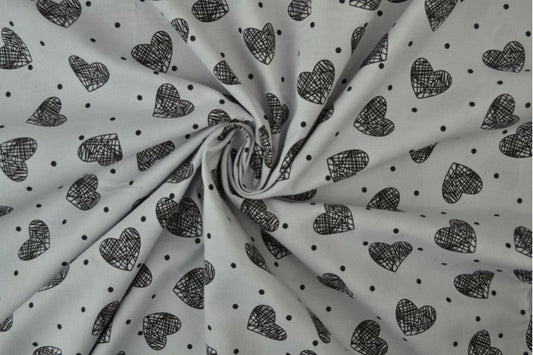 Cotton Voile - HEARTS - European Import - Oeko - Tex® - Silver Grey - Simplifi Fabric