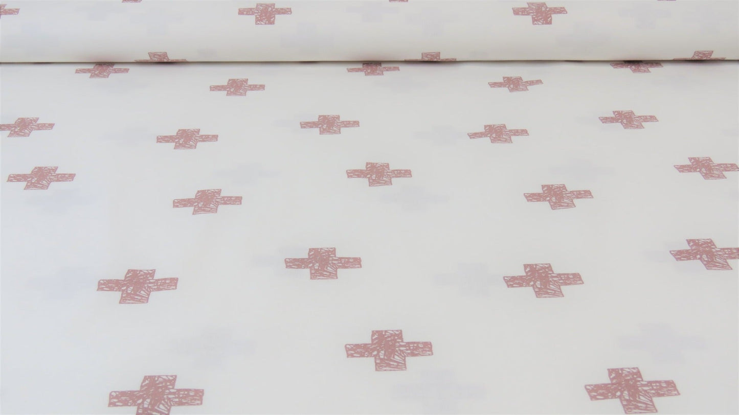 Crosses - Cotton Poplin - Oeko - Tex® - European Import - Ecru / Old Rose - Simplifi Fabric