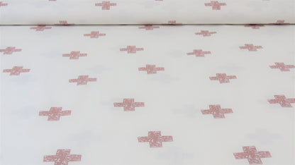 Crosses - Cotton Poplin - Oeko - Tex® - European Import - Ecru / Old Rose - Simplifi Fabric