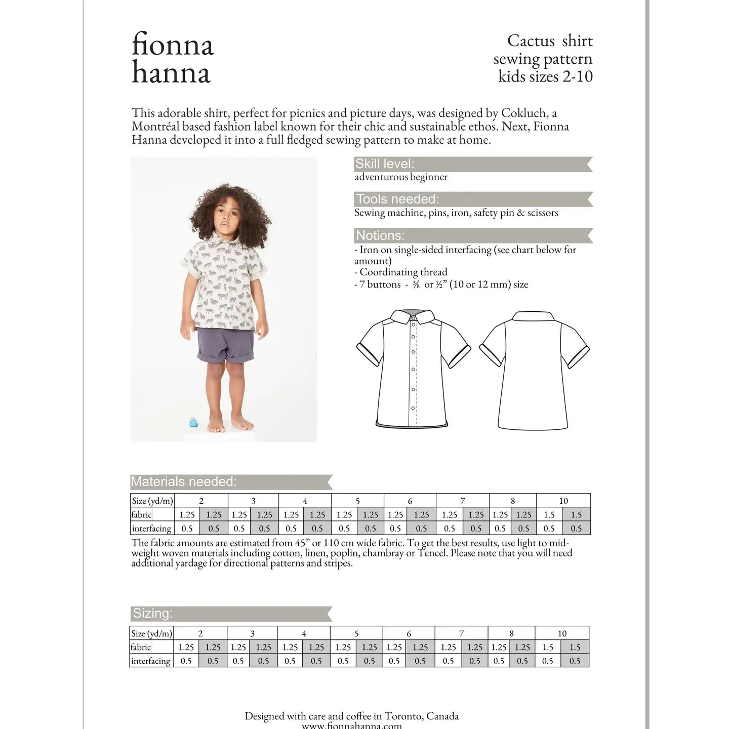 Cactus Shirt Childrens Sewing Pattern - Fiona Hanna X Cokluch