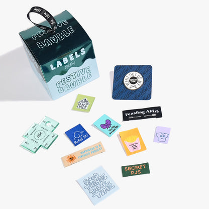 Festive Bauble Set 1 - Green & Blue Box - Woven Label Pack - Kylie And The Machine - Simplifi Fabric