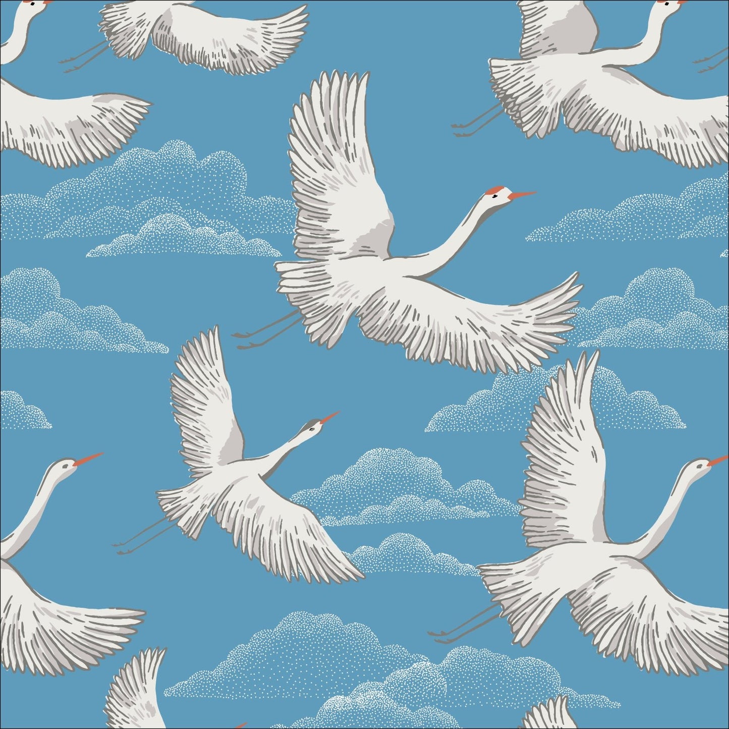 Flying Cranes - Baltic Woodland - Maria Galybina - Cloud 9 Fabrics - Poplin - Simplifi Fabric