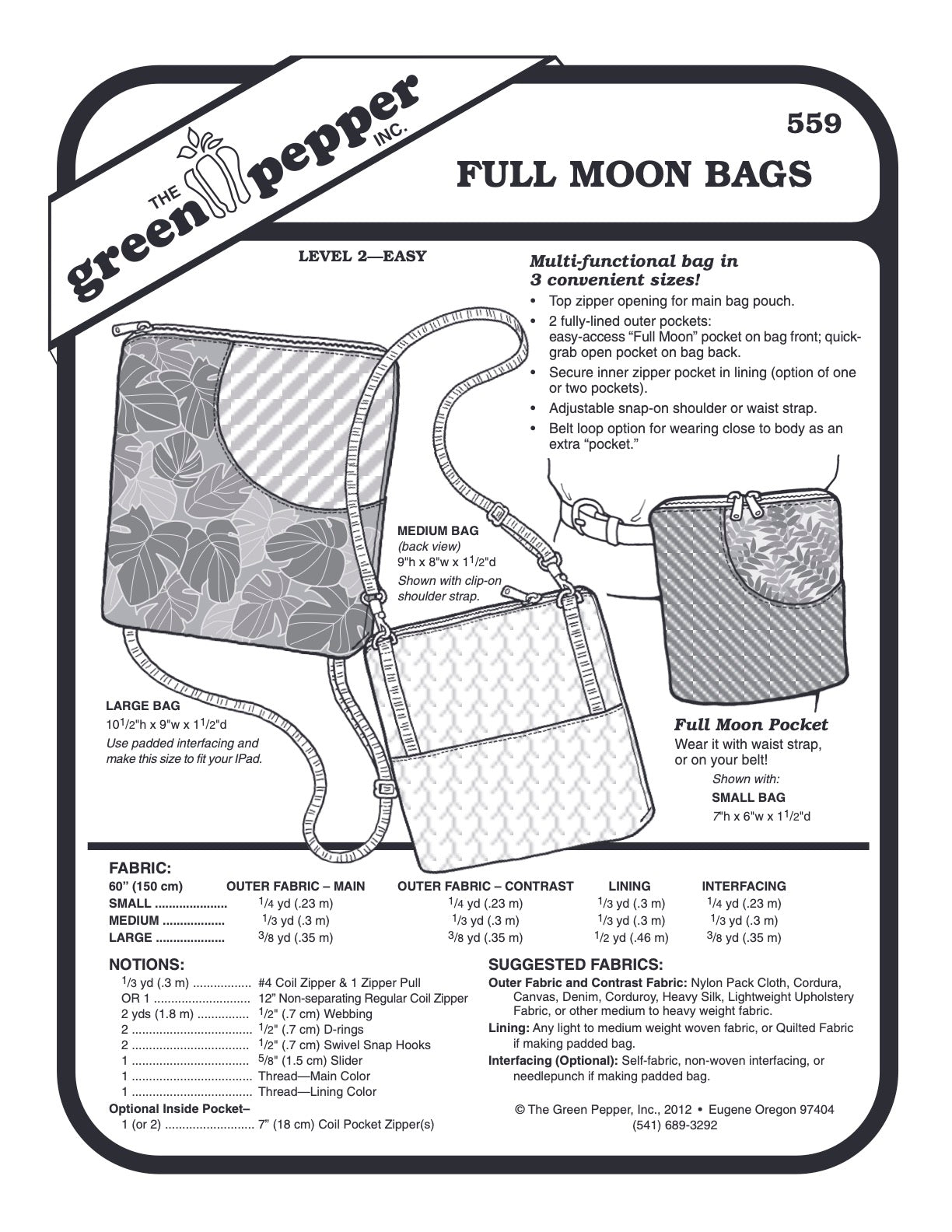 Full Moon Bag Pattern - 559 - The Green Pepper Patterns - Simplifi Fabric