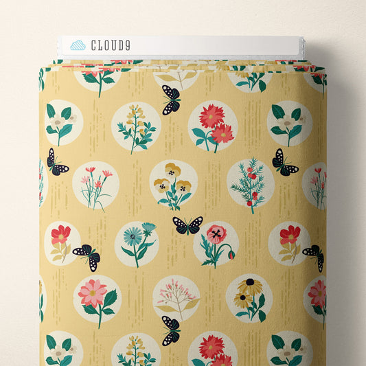 Garden Bloom - Yellow - Garden Walks - Ann Gardner - Cloud 9 Fabrics - Poplin - Simplifi Fabric