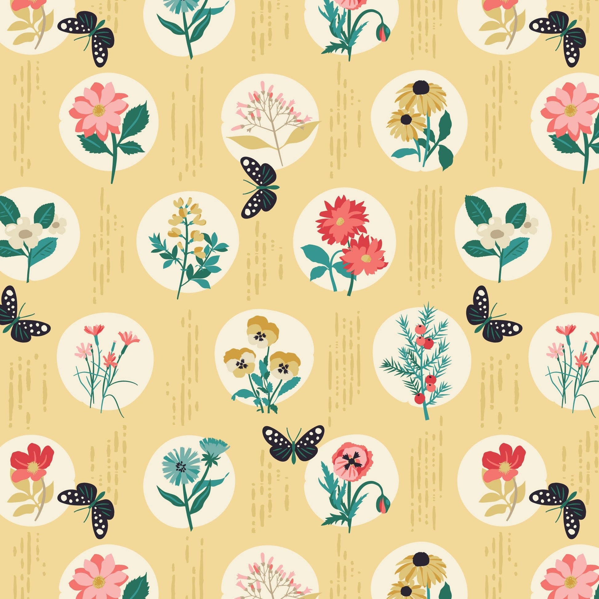 Garden Bloom - Yellow - Garden Walks - Ann Gardner - Cloud 9 Fabrics - Poplin - Simplifi Fabric