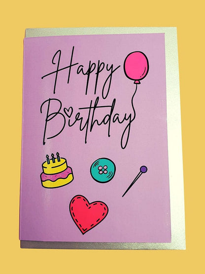 "HAPPY BIRTHDAY" Sewing Themed Greeting Card - Sew Anonymous - Simplifi Fabric