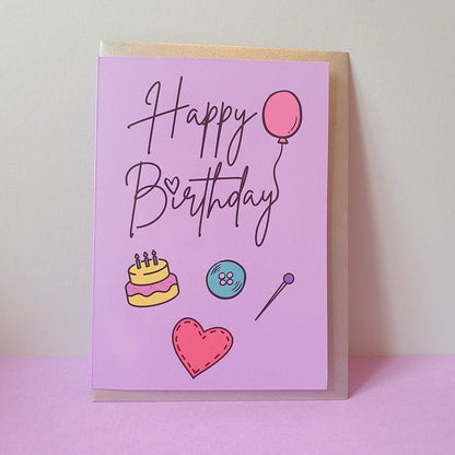 "HAPPY BIRTHDAY" Sewing Themed Greeting Card - Sew Anonymous - Simplifi Fabric