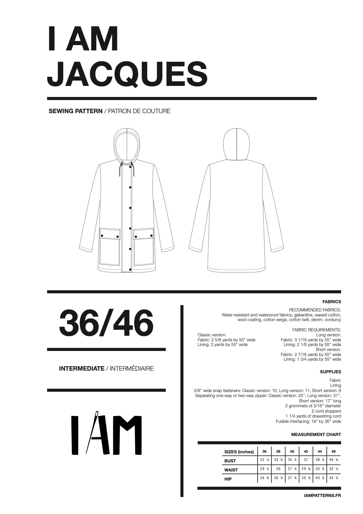 I am JACQUES (Ladies) - Classic Raincoat Pattern - I AM PATTERNS - Simplifi Fabric