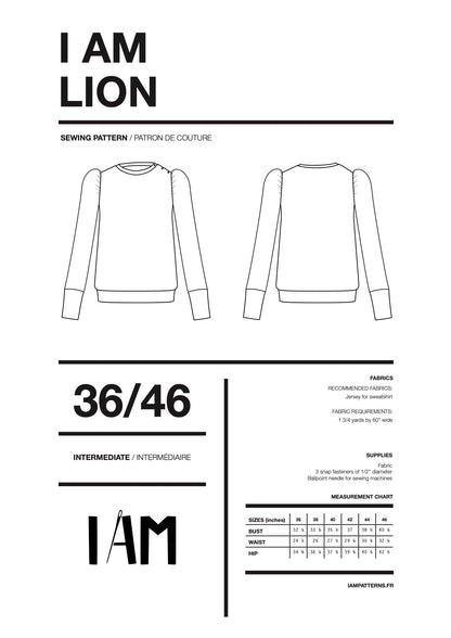 I am LION - Puff Sleeve Sweatshirt Pattern - I AM PATTERNS - Simplifi Fabric