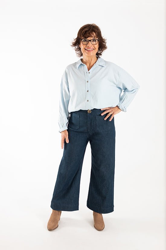 Isle High - Waisted Stretch Denim Pattern - Chalk + Notch - Simplifi Fabric