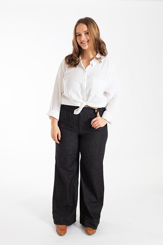 Isle High - Waisted Stretch Denim Pattern - Chalk + Notch - Simplifi Fabric