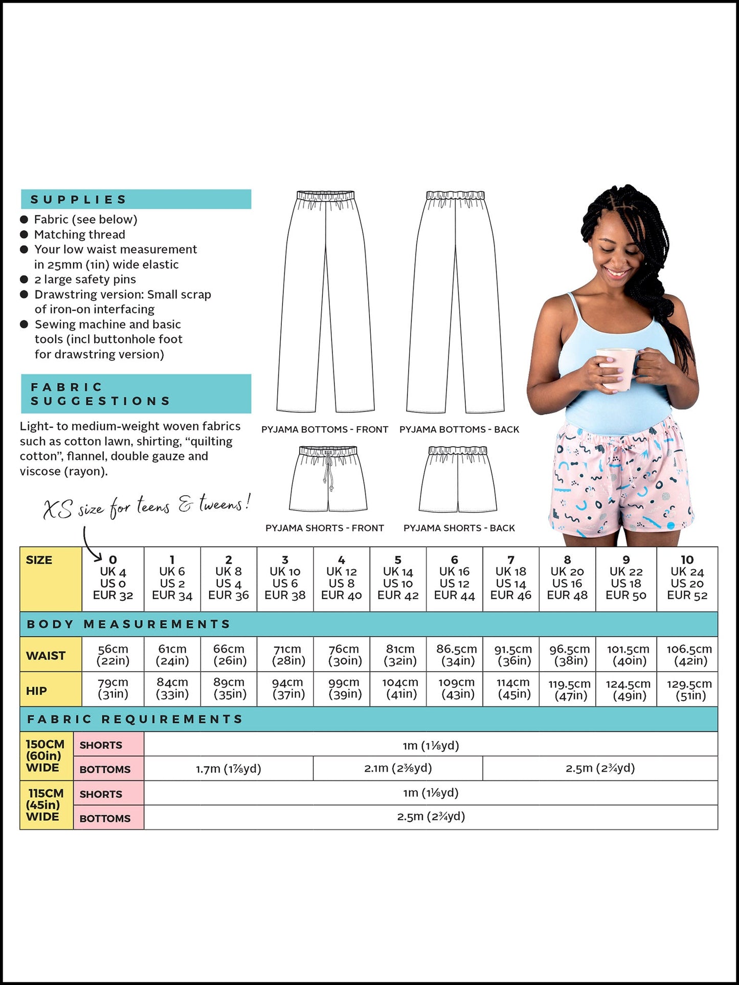 Jaimie Pajama Bottoms / Shorts Pattern - Tilly And The Buttons - Simplifi Fabric