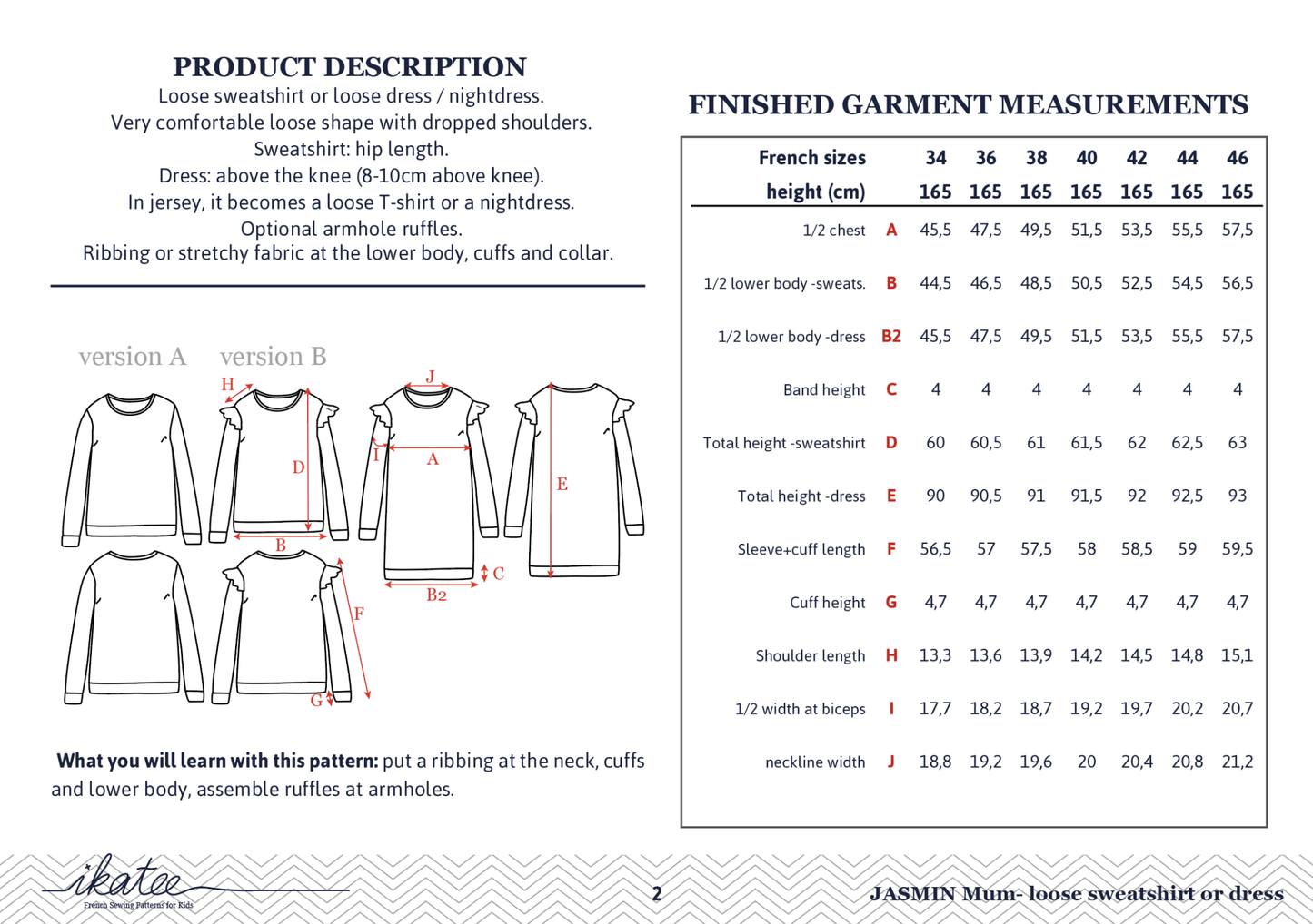 Jasmin Mum Sweatshirt & Dress Sewing Pattern - Ladies 34/46 - Ikatee - Simplifi Fabric