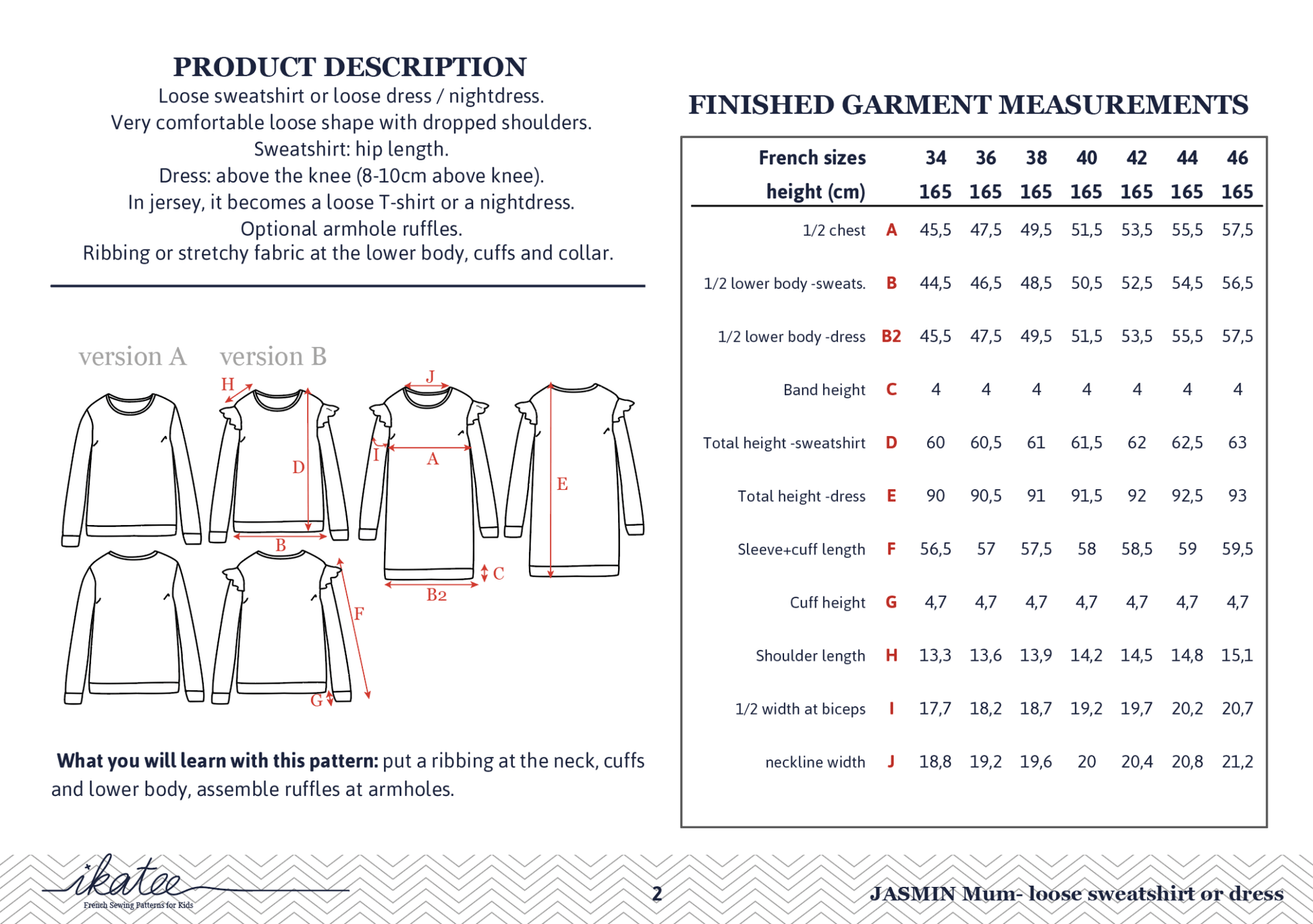 Jasmin Mum Sweatshirt & Dress Sewing Pattern - Ladies 34/46 - Ikatee - Simplifi Fabric