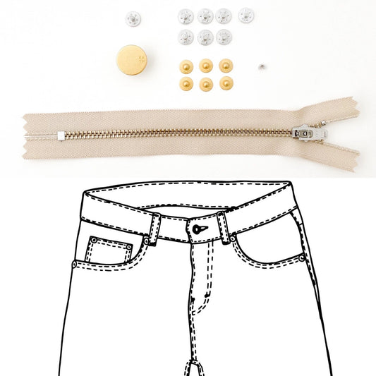 Jeans Hardware Kit - REFILL KIT - Beige Zipper / Gold Hardware - Kylie And The Machine - Simplifi Fabric