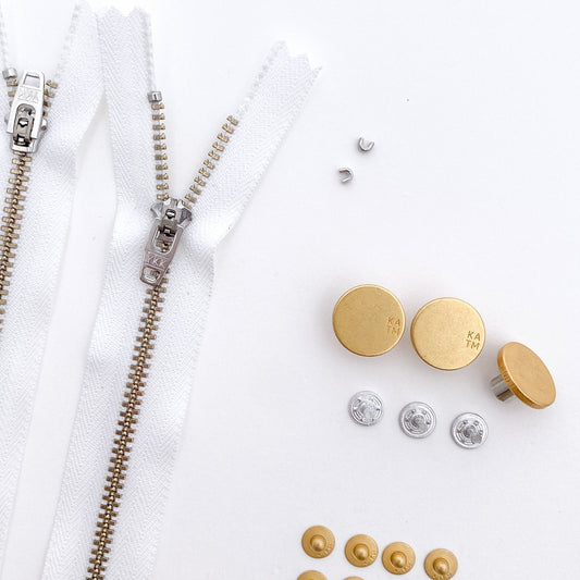 Jeans Hardware Kit - White Zipper / Gold Hardware - Simplifi Fabric