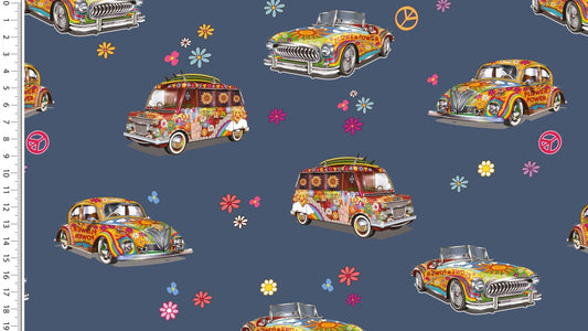 Jersey Digital Hippy Cars - European Import - Oeko - Tex® - Marine - Simplifi Fabric