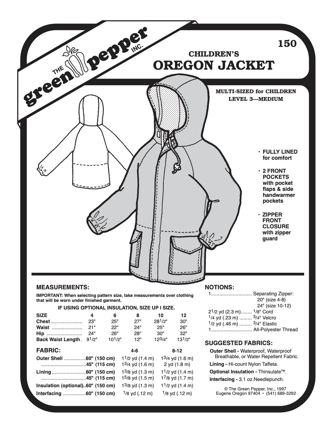 Kid’s Oregon Jacket Pattern - 150 - The Green Pepper Patterns - Simplifi Fabric