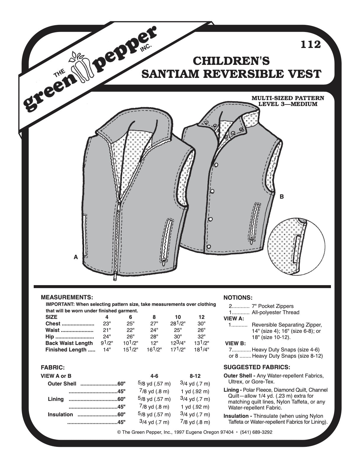 Kid’s Santiam Reversible Vest Pattern - 112 - The Green Pepper Patterns - Simplifi Fabric