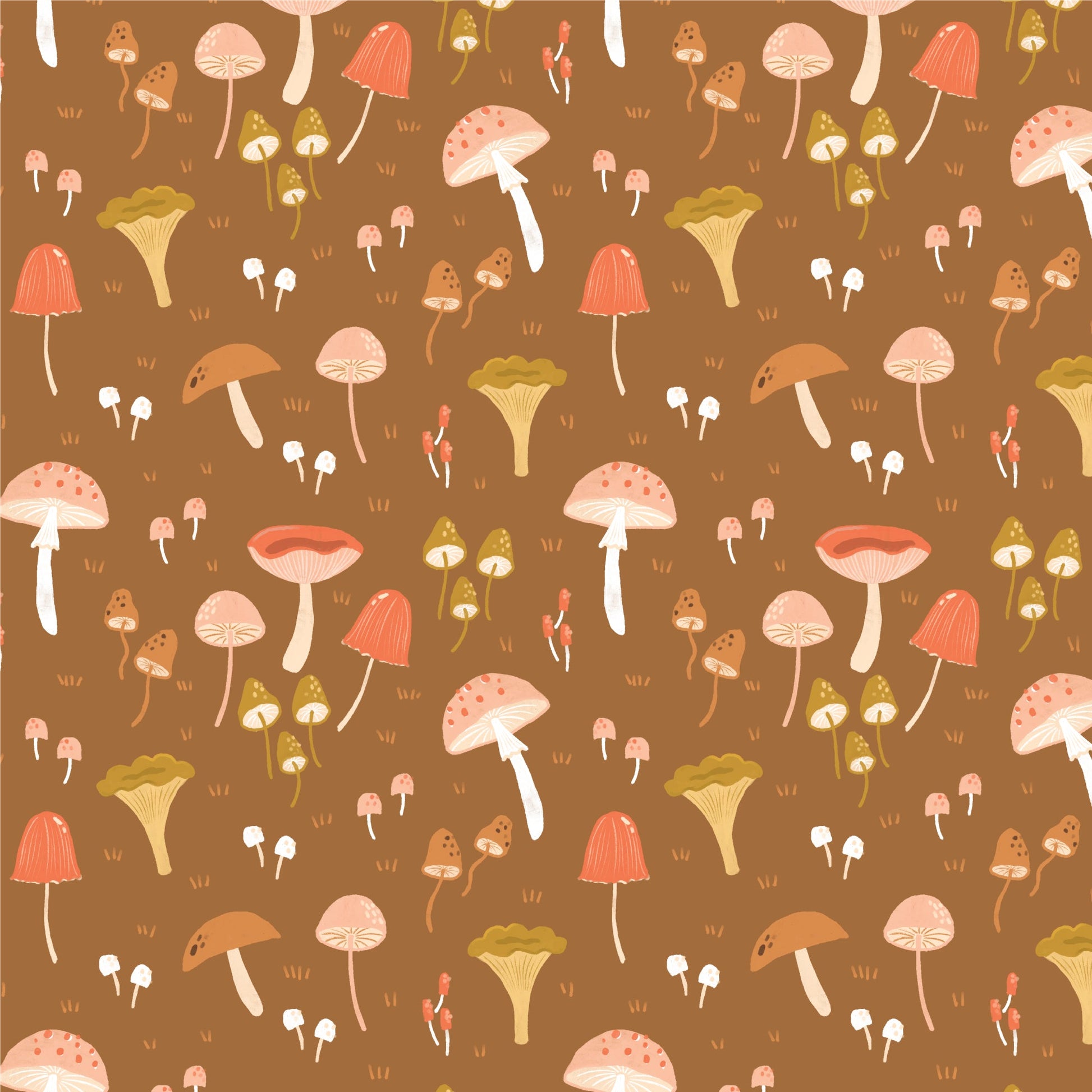 Magic Mushroom - Brown - Woodland Creatures - Dominika Godette - Cloud 9 Fabrics - Poplin - Simplifi Fabric