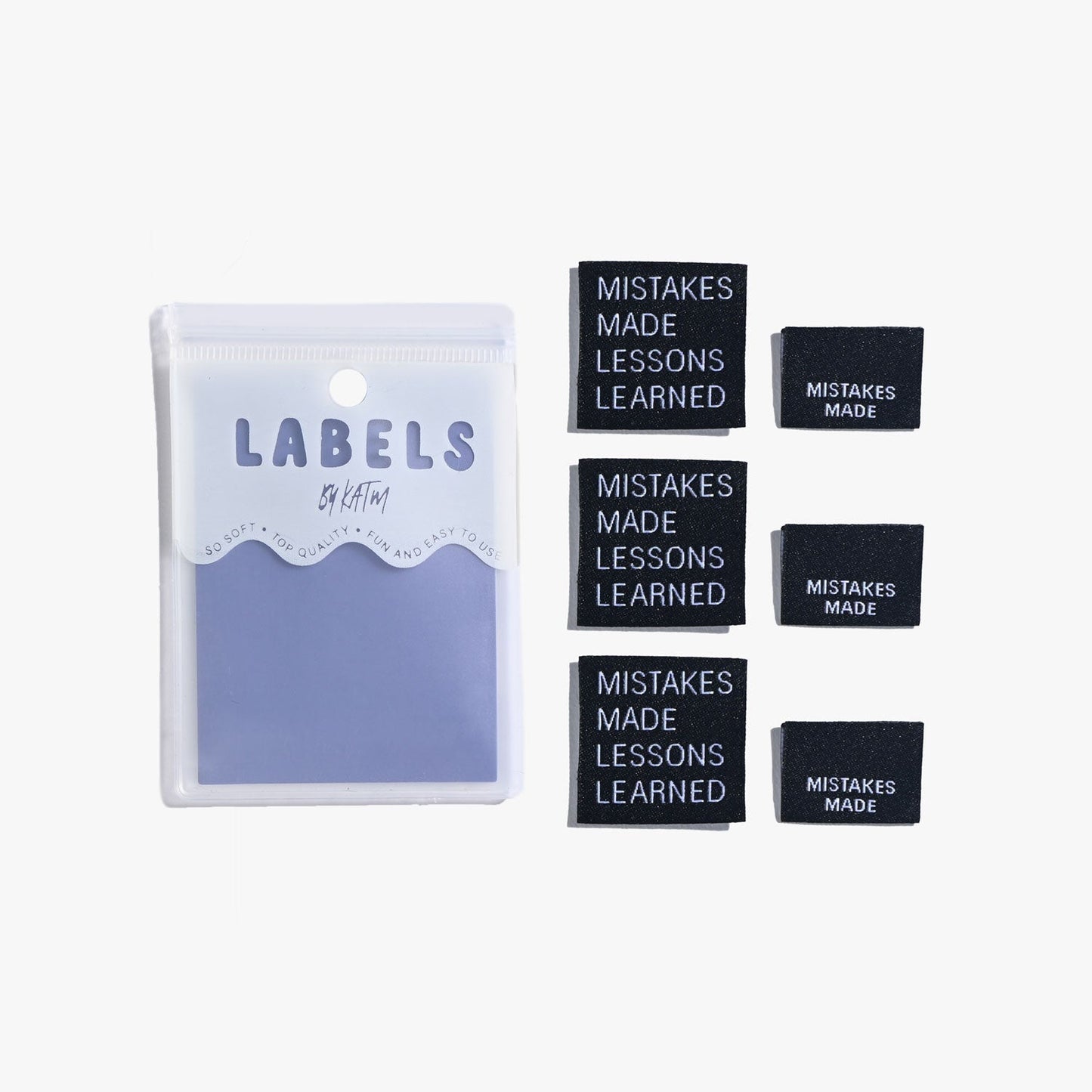 "MISTAKES MADE LESSONS LEARNED" Woven Label Pack - Kylie And The Machine - Simplifi Fabric