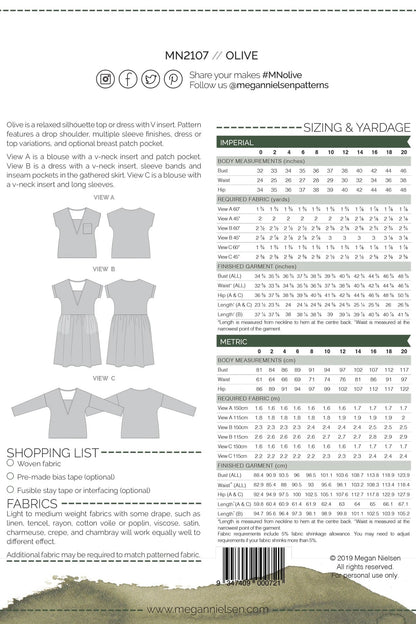 Olive Dress & Top - Megan Nielsen Patterns - Sewing Pattern - Simplifi Fabric