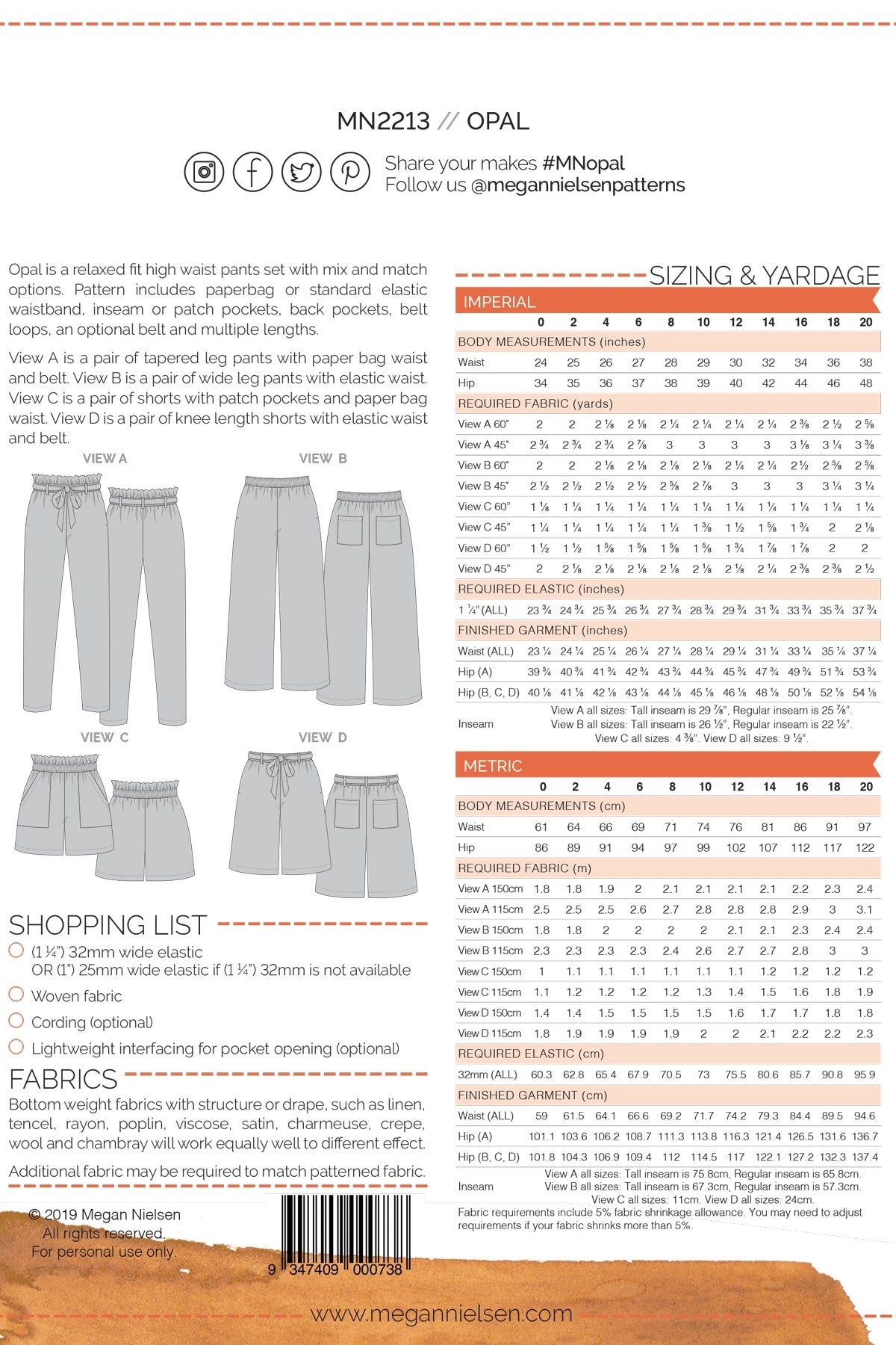 Opal Pants & Shorts - Megan Nielsen Patterns - Sewing Pattern - Simplifi Fabric