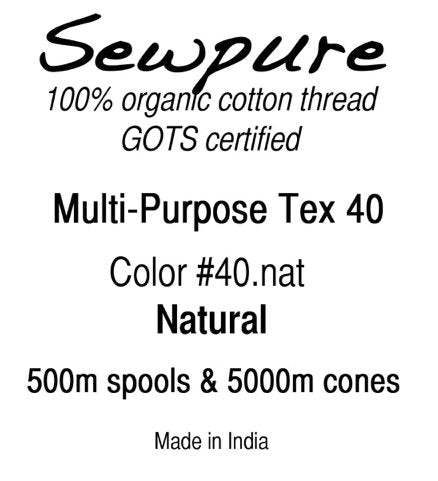 Organic Cotton Thread - Sew Pure - Multi - Purpose TEX 40 - Cone (various colors) - Simplifi Fabric