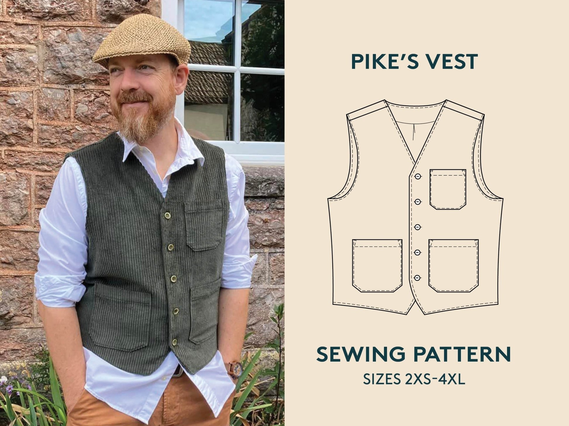 Pike's Vest Mens Paper Pattern - Wardrobe by Me - Simplifi Fabric