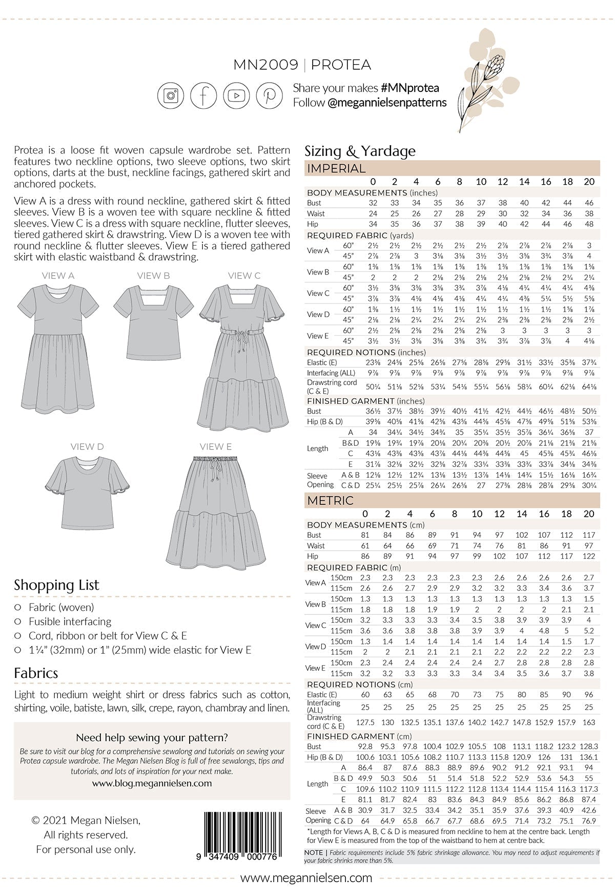 Protea Capsule Wardrobe Set - Megan Nielsen Patterns - Sewing Pattern - Simplifi Fabric