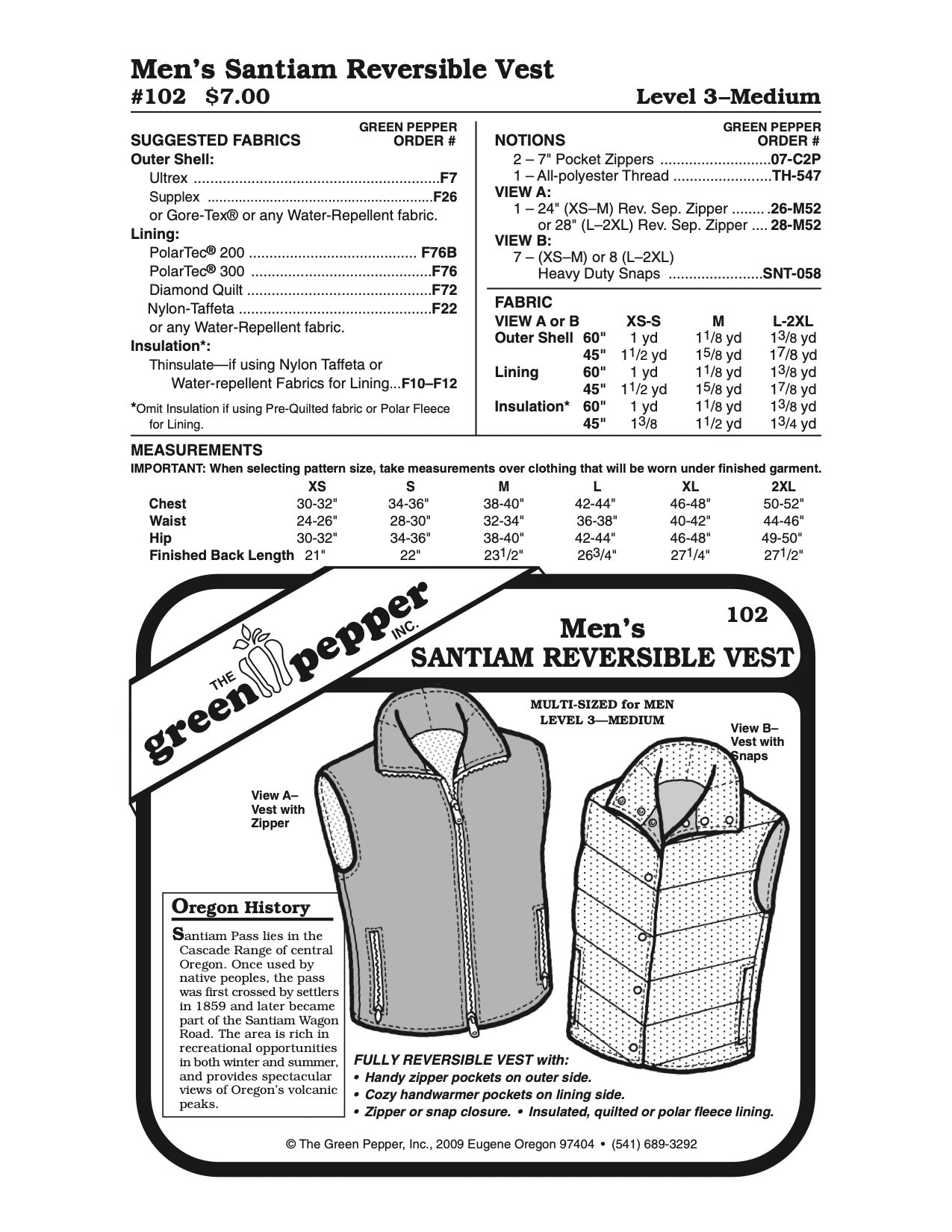 Santiam Reversible Vest PDF Pattern - 102 - The Green Pepper Patterns - Simplifi Fabric